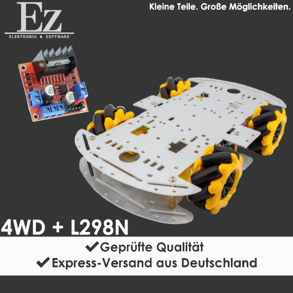 Mecanum Wheel 4WD Smart Car Aluminium Chassis Arduino inkl. L298N Motortreiber
